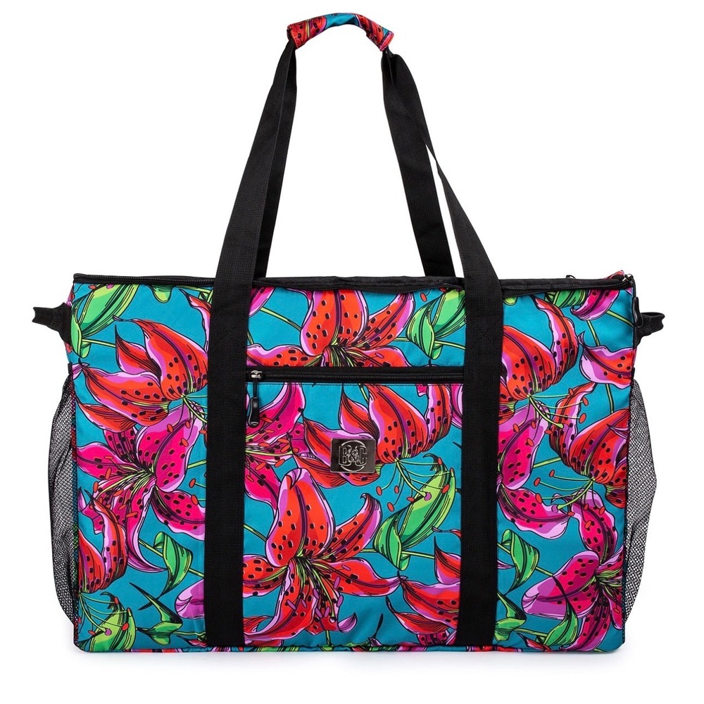 B&C Floral Extra Large‎ Utility Tote Bag Zippered Grocery Beach Travel Bag 24in